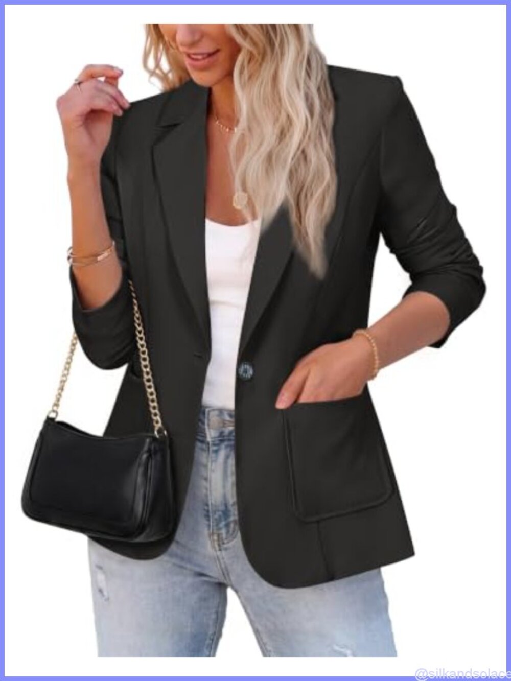 Women's Long Sleeve Lightweight Blazer Jacket with Pockets